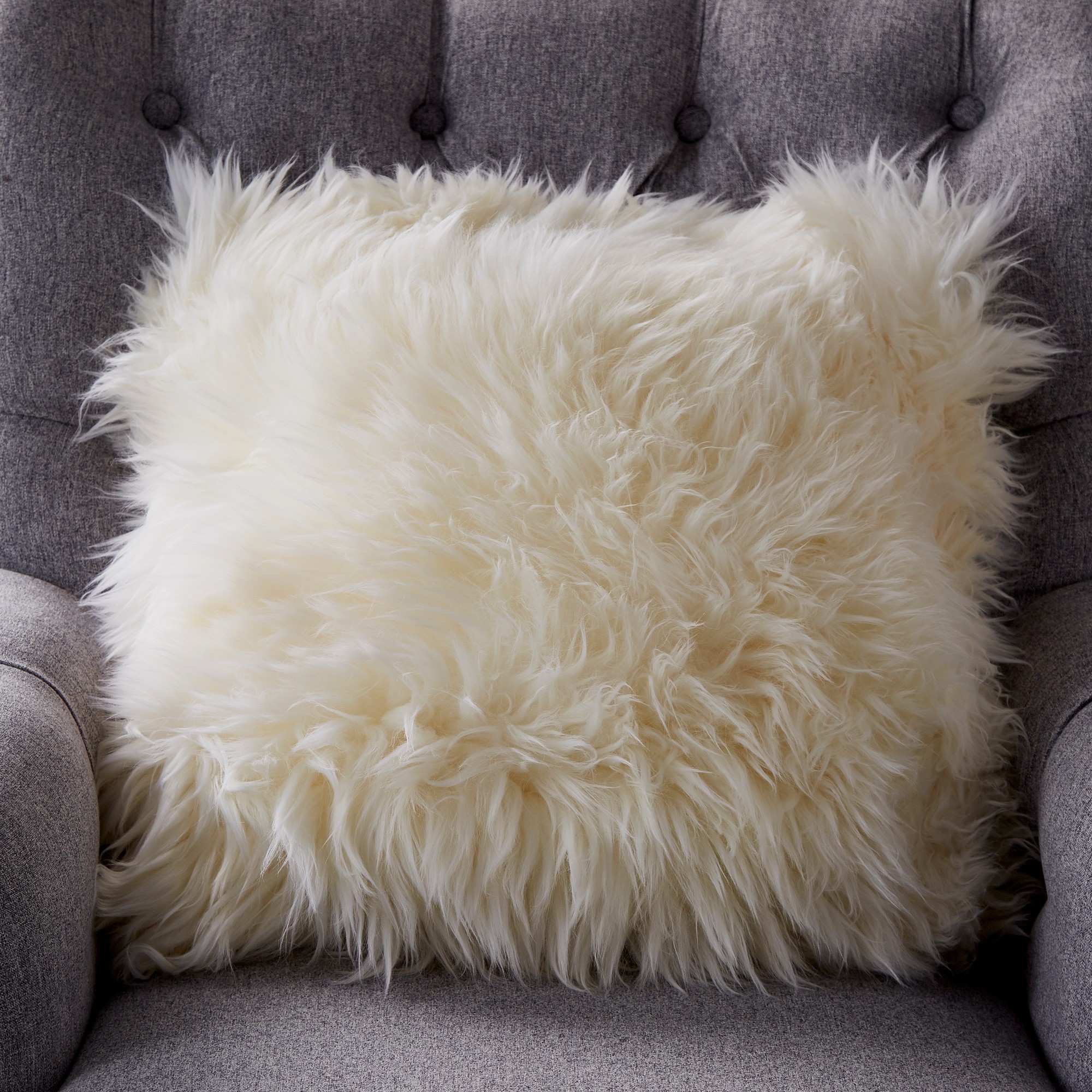 Greta Long Hair Sheepskin Cushion In Natural White